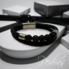 Bracelet pour Homme en cuir à 2 cordons et 5 boules en pierre volcanique Bracelet pour Homme en cuir à 2 cordons et 5 boules en pierre volcanique