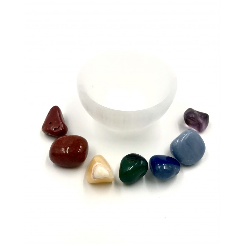 Bol Sélénite e Pierres de chakras
