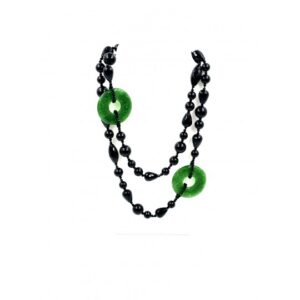 Colar Longo de Ágata Negra e Jade