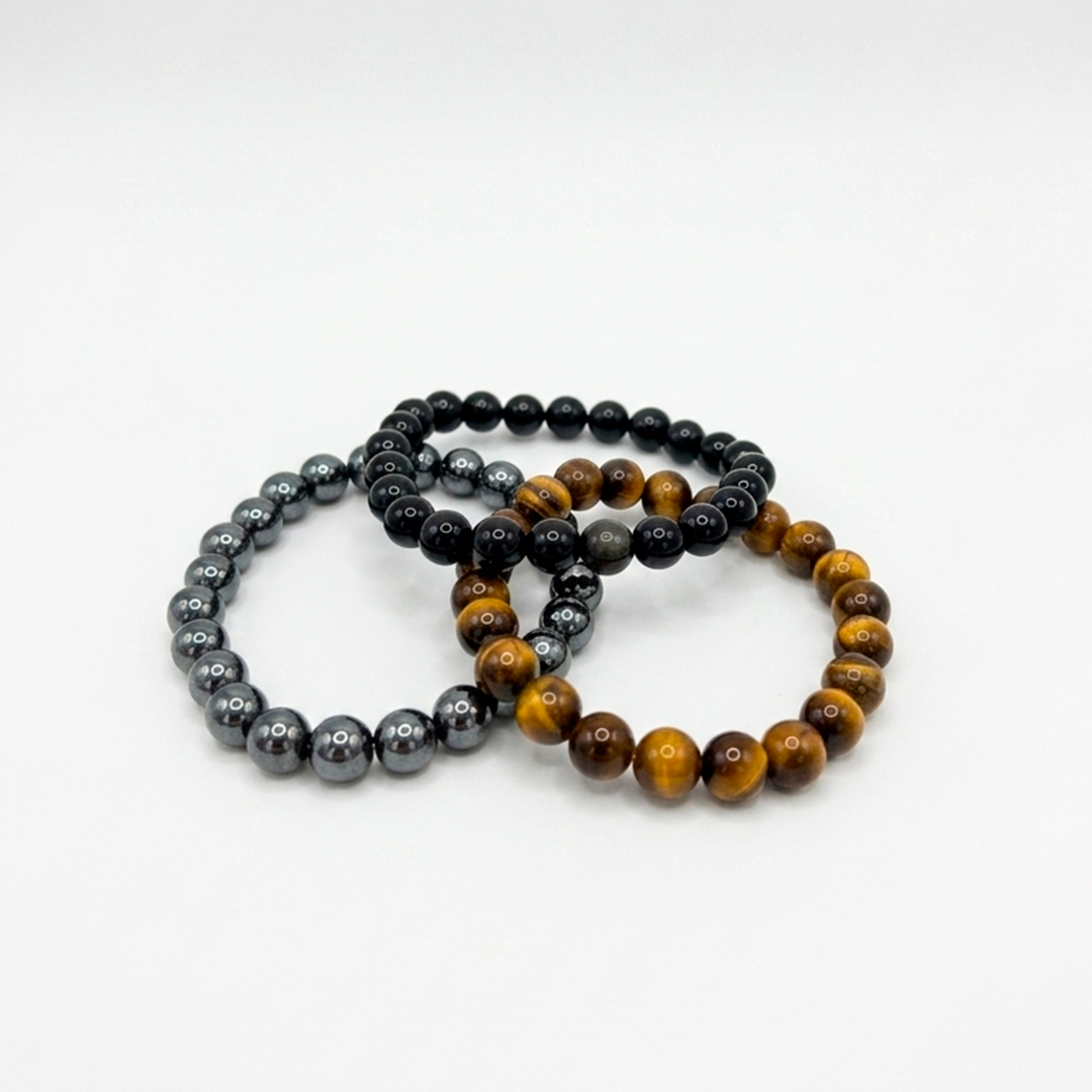Pulseira Trio Proteção (Olho de Tigre + Obsidiana + Hematita)