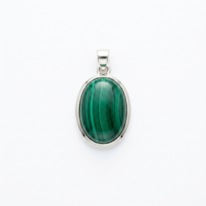 Pendente Oval de Malaquita Natural em Prata 925