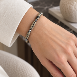 Pulseira de jaspe dálmata e hematita