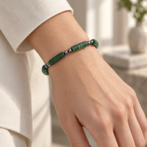 Pulseira de aventurina verde e hematita