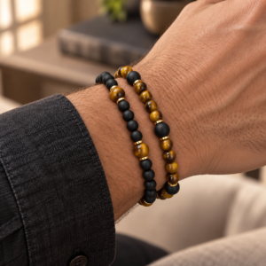 Kit Masculino com 2 Pulseiras de Olho de Tigre e Ônix