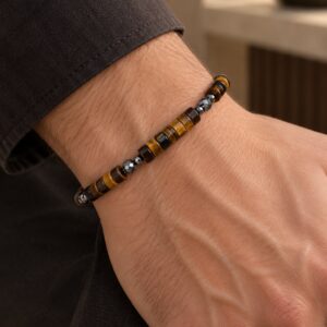 Pulseira de olho de tigre e hematita